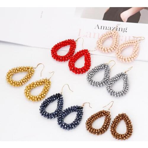 AENSOA Multicolor Beaded Water Drop Earrings Simple Ethnic Resin Handmade For Women Accessories Bohemia Earrings Fashion J