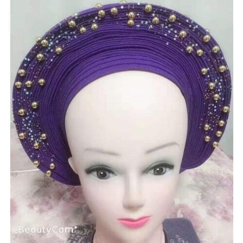 Auto gele with stones african headties nigerian aso oke headtie women head wrap turban gele headtie femme scarf high quality