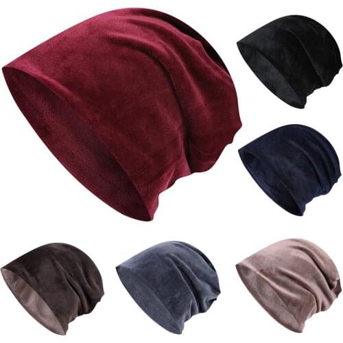 Velvet Neck Scarf Multi-Use Men Women Solid Color Slouchy Beanie Cap Warm Hat HATYG0011