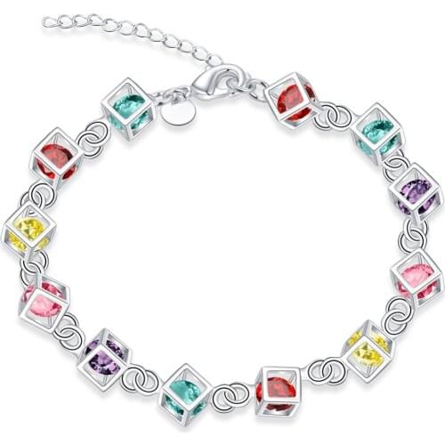 Free Shipping 925 Sterling Silver Bracelet Creative Checker Bracelet Cute Maiden Bracelet 925 Sterling Silver Lobster Clasp