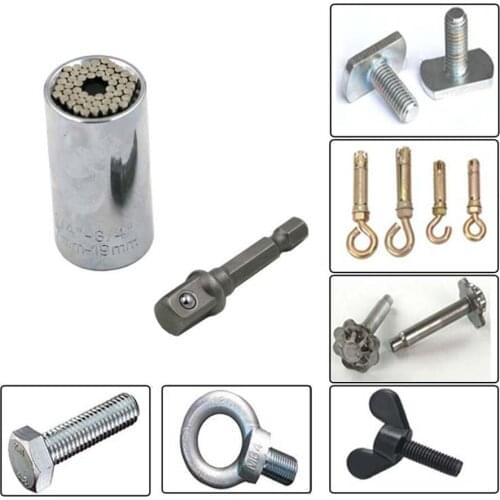 Free shipping Universal Adjustable Torque Wrench Head Set Socket Sleeve 7-19mm Power Drill Ratchet Socket Wrench Set Spanner