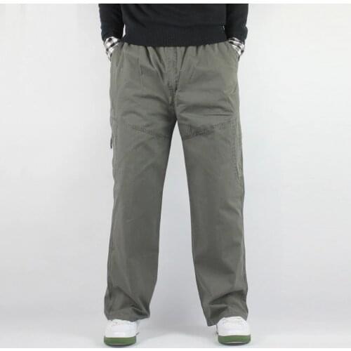 100% COTTON Summer Mens Casual Pants Loose Elastic Trousers for Men Black Army Green Grey Big and Tall Plus Size XL-6XL 5XL