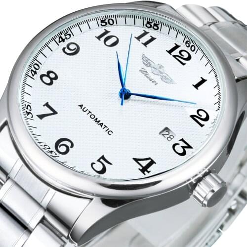 WINNER Watch Men Automatic Mechanical Mens Watches Top Brand Luxuxry Silver Stainless Steel Calendar Business Relógio Masculino
