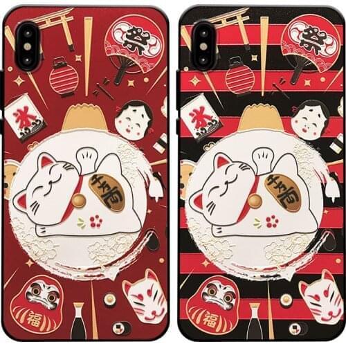 Lucky Cat 3D Emboss Phone Case for Samsung S10e S8 S9 S10 S20 Ultra Plus Note 8 9 10 Plus Soft Matte Back Covers Capa Fit Coque