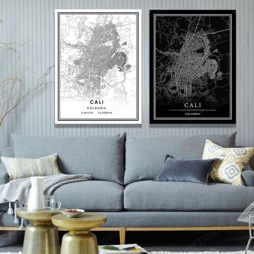 Black And White World City Map CALI Wall Art Canvas Poster Prints Nordic Style Paintings Picture For Living Room