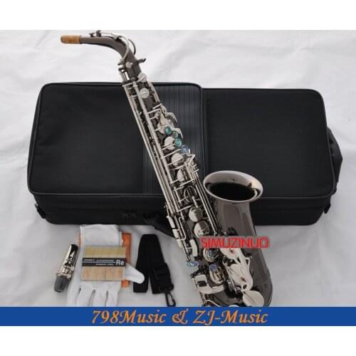 Black Nickel Eb Alto Saxophone High F# Sax Abalone Keys
