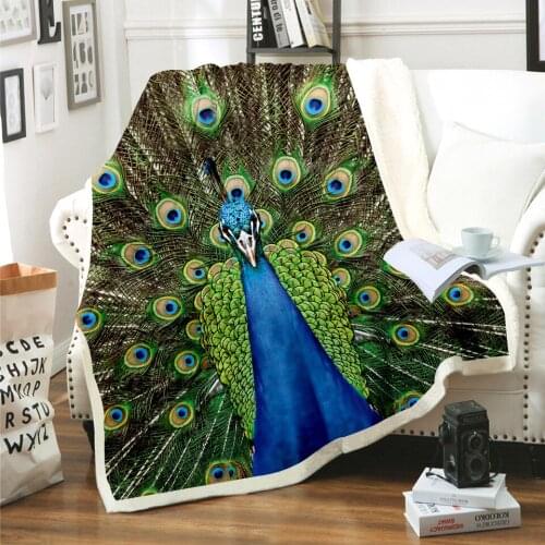 Colorful Peacock Blanket 3D Print Sherpa Blanket on Bed Kids Girl Flower Home Textiles Dreamlike Style 03
