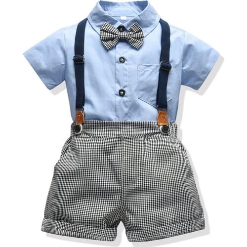 Baby kids clothes boy suit set for summer new arrived blue shirt grey shorts for baby birthday 2021 toddler gentleman suit
