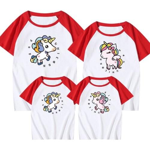 27kids Father Mother Boy Girl Matching Clothes Unicorn Pattern Short Sleeve Casual T-shirt Top Family Parent-child Outfits