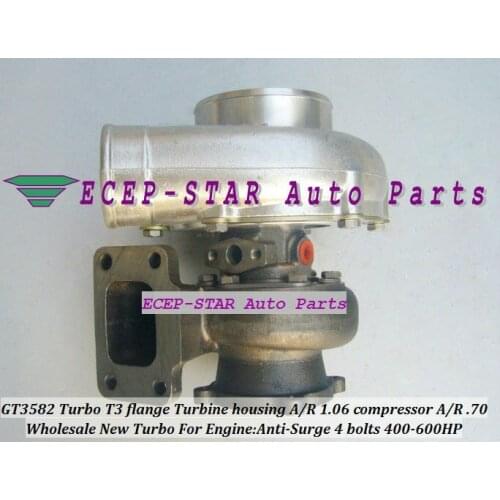 GT3582 Turbo Turbocharger T3 flange Turbine housing A/R 1.06 compressor A/R .70 Anti-Surge 4 bolts 400-600HP