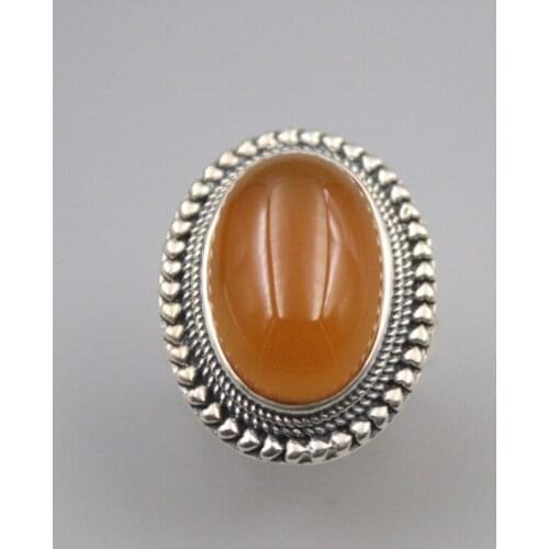 Pure 925 Sterling Silver Ring Width 26mm Yellow chalcedony Oval Bead Lace Ring For Woman US size 6-10