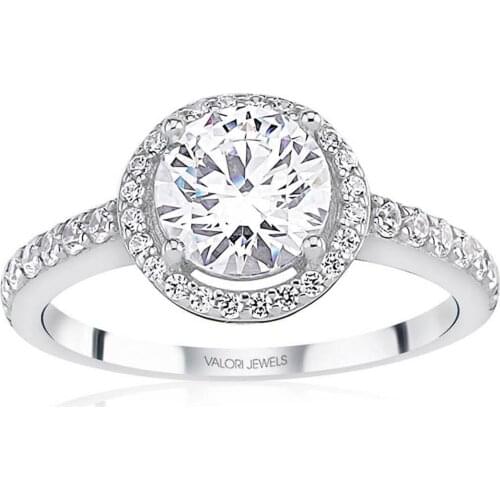Valori Jewels 0.90 Carat, Zirconia White Round Gemstone, Rhodium Plated, Solitaire Ring