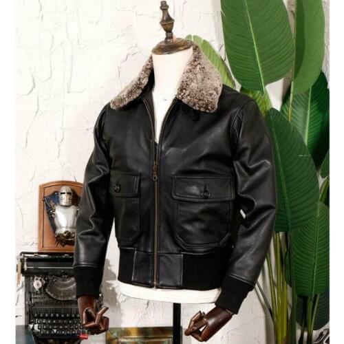 Mens Genuine Goatskin Flight Leather Jacket Bomber Detachable Lambwool sz Coat