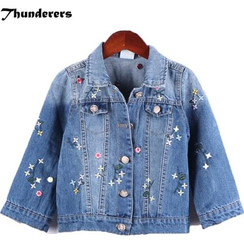 Spring&Autumn style Childrens denim jacket with flower embroidery Girls' coat baby girl jeans casual skirt coat fashion