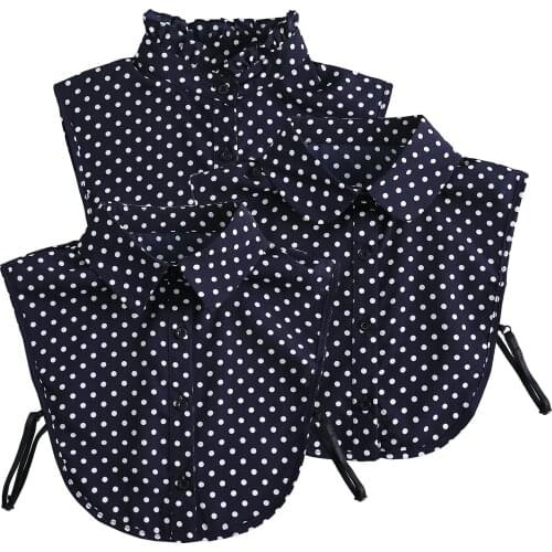 Linbaiway Front Tie for Women Polka Dots Fake Collar Laides Lapel Detachable Collar Shirt Female False Collar Necklace Decor