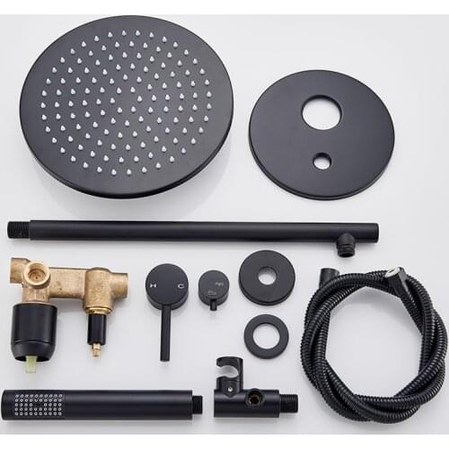 Vidric Matte Black Round Shower Faucet Set Wall Mounted Rainfall Shower Faucet Solid Brass Shower System Kit 2-way Mixer Bath Sh