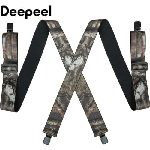 Deepeel 5*120cm Men Camouflage Suspender Heavy Duty Work X-shaped 4 Clips Adjustable Elastic Braces Fashion Jeans Shirt Strap