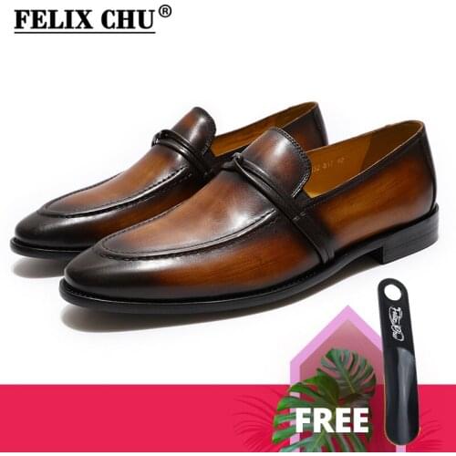FELIX CHU Genuine Leather Mens Loafers Shoes Hand Painted Mens Casual Mocassin Wedding Formal Shoes Party Dress Shoes For Men