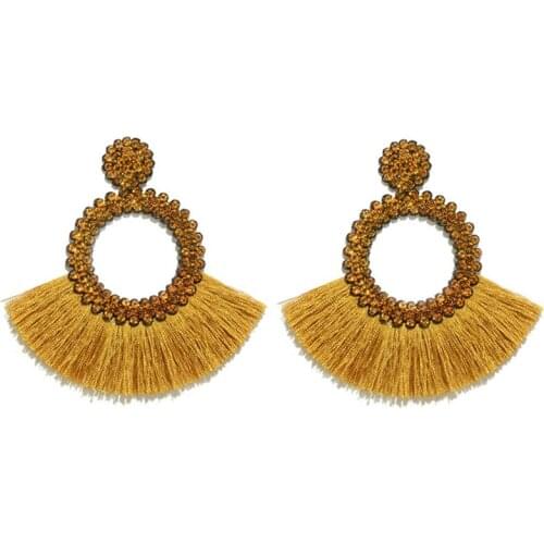 2021 New Bohemian Multicolor Sector Tassel Earrings Ethnic Style Long Rope Fringes Cotton Dangle Earring Women
