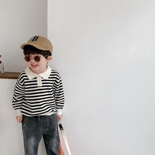 Autumn Winter boys and girls knitted soft striped sweaters 2020 children long sleeve turn-down collar pullovers