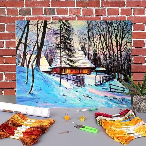 Landscape Skansen Pre-Printed 11CT Cross-Stitch Complete Kit Embroidery DMC Threads Handicraft Needlework Sewing Counted