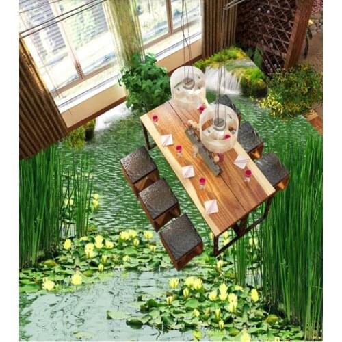 PVC Pond water grass duckweed natural landscape non-slip waterproof self-adhesive 3D floor sticker tiles bathroom 3D wallpaper