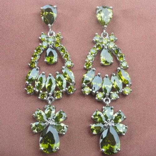 Luxurious Green Zircon Cubic Zirconia For Women Drop Earrings Jewelry Free Shipping LS030