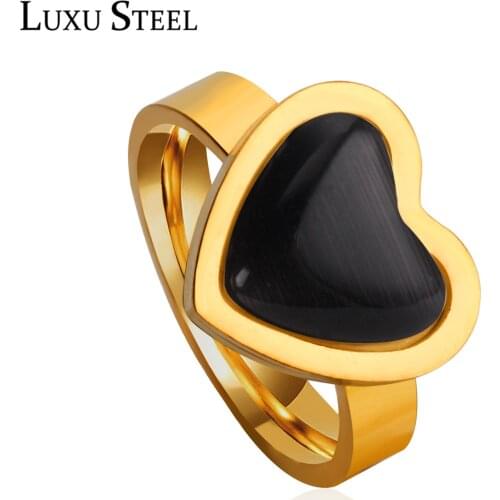 LUXUSTEEL anillos Heart Opal Rings For Women Party Stainless Steel Brand Engagement Rings Wedding Gift