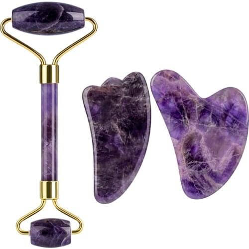 Natural Amethyst Jade Gouache Scraper Massager Tool for Face Neck Back Body Guasha Therapy Facial Massage Skincare Gua Sha Board