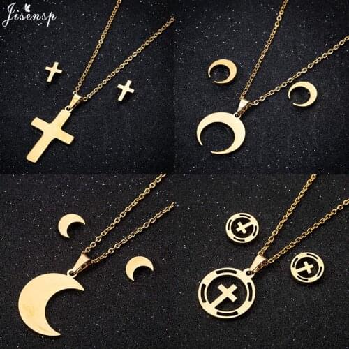 Jisensp Stainless Steel Jewelry Sets Geometric Cross Pendant Necklace Earrings Fashion Jewelry for Women Men Christmas Gift