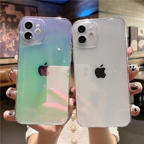 Luxury Transparent colorful laser lens protection Case For iPhone 12 Pro Max MiNi 11 Pro 8 7 Plus Xr Xs Max X SE 2020 Cover