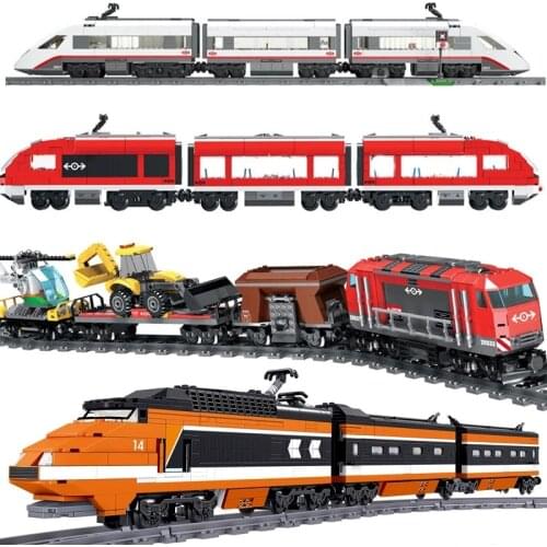 RC Railway Train Transport Series Building Blocks Technical City Remote Control High-speed Rail Bricks Toys For Children Gifts