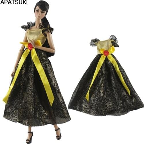 Yellow Black Fashion Party Dress Gown For Barbie Doll Outfits Clothes 1/6 BJD Dolls Accessories Toys Best Gift for Children