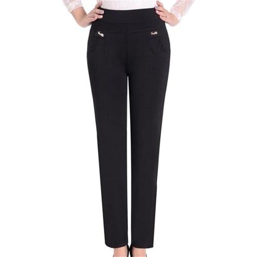 Makuluya 3 Button no logo Top Quality 5XL 2019 Plus Size Middle-old Age Women Trousers High Waist Straight Casual Pants Solid L6