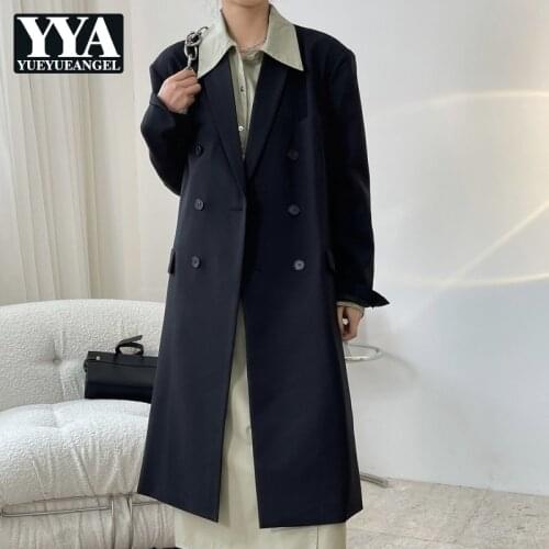 2021 Autumn New Womens Korean Style Suits Trench Turn-Down Collar Double Breasted Loose Straight Female Fashion Casual Long Coat