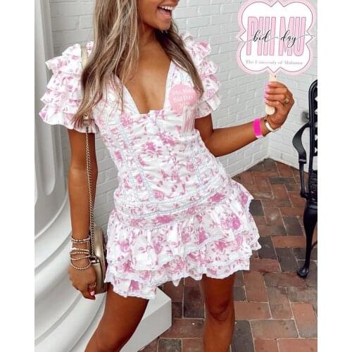 Boho Inspired crochet-trimmed floral print cotton mini dress wrap-like summer dress cute V-neck short sleeve party dress women