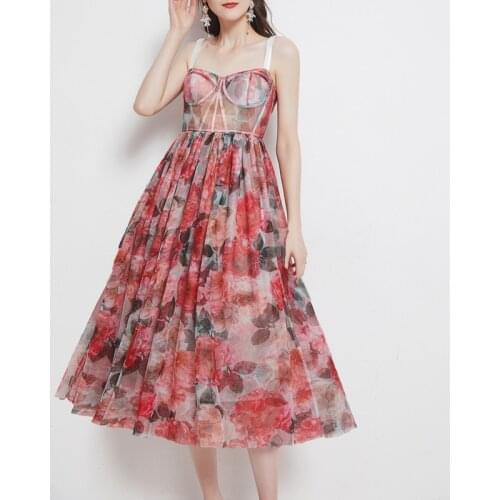 2021 New Women Fashion Sexy Pink Strapless Sleeveless Patchwork Printing Sling High Waist Dress Summer And Autumn X387