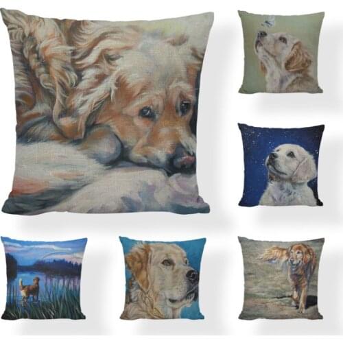 Golden Retriever Bathing Cushion Cover Geometric 45*45CM Square Rainbow And Butterfly Decor Valentine Office Throw Pillow Case
