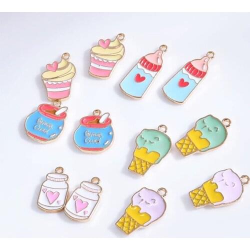 10 Pcs Milk Bottle Milk Honey Pot Cake Enamel Charms Snack DIY Metal Pendants Handmade Jewelry Accessories For Bracelets YZ220