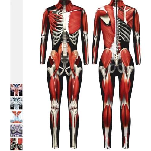 2021 Skeleton Punk Printed Jumpsuits Women Halloween Cosplay Costumes Attack on Titan Mechanical Bodysuits Zentai Anime Outfit