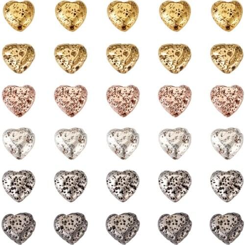 60pcs Heart Natural Lava Stone Beads Volcanic Rock Gemstone Loose Beads for Essential Oil Bracelets Jewelry Crafts Making