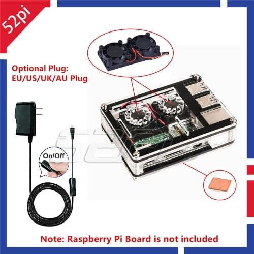 52Pi Acrylic Sliced 9 Layers Case Box + Dual Fan Double Cooling Fans Heatsink + Power Adapter for Raspberry Pi 3/2B, Not For 3B