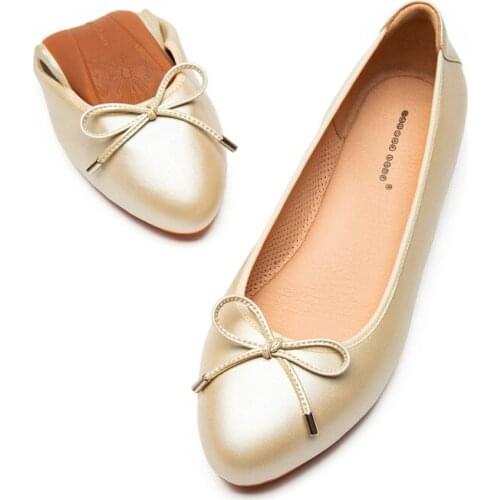 Woman Dress shoes Genuine soft Leather Rhombic Ladies Bow Ballet shoes Letter Classic woman Sheepskin Flat boat shoes Large size