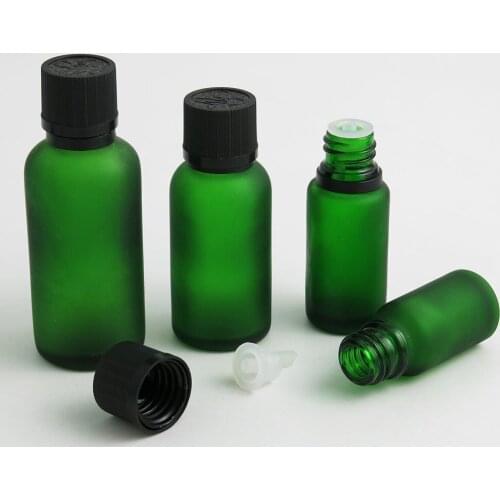 10 x 5ml 10ml 15ml 20ml 30ml 50ml 100ml Essential Oil Frosted Green Glass Bottle with Plastic Black Cap For Liquid Cosmetic Lock