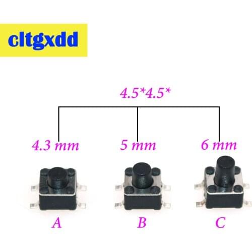Cltgxdd 50PCS/LOT SMD 4.5*4.5*4.3/5/6MM Tactile Tact Push Button PCB Mini Micro Switch Momentary Push Button SMT 4pin