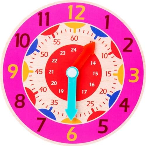 Children Wooden Clock Toys Hour Minute Second Cognition Colorful Clocks Toy 425F