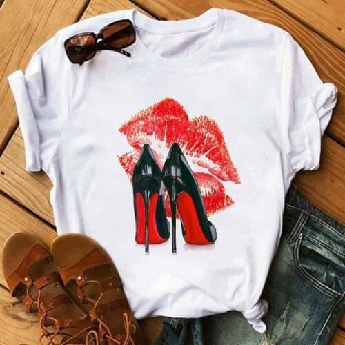 Lovely Lips Printed Women Tshirts Summer Fashion Short Sleeves Female Clothing Hipster Clothing T Shirt Kawaii Pint Tees
