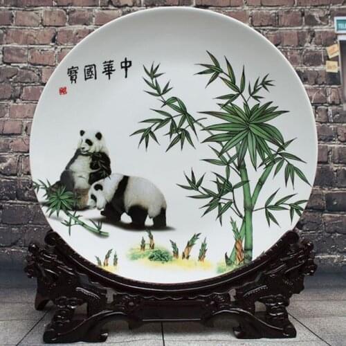 Ceramic Porcelain Decoration Plate Artistic Collection with Panda Painting for Chinese Style Home Decoration