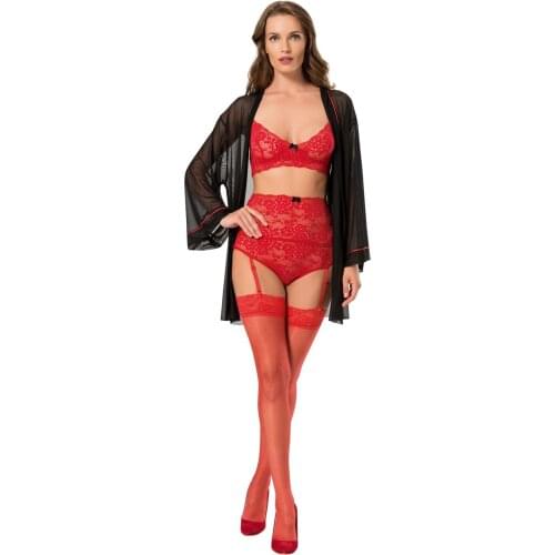 NUNELL Women Red Pcs Set Sabahlıklı Garters Fancy Suit