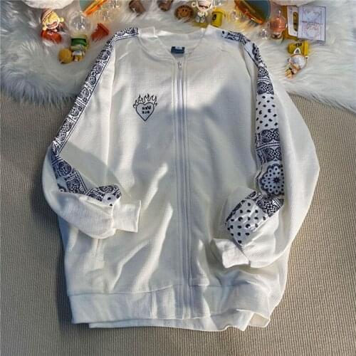 Korean Chic Streetwearhit Color Print Patchwork Jackets Vintage Harajuku Ulzzang Oversize Jacket Japanese Preppy Style Coats